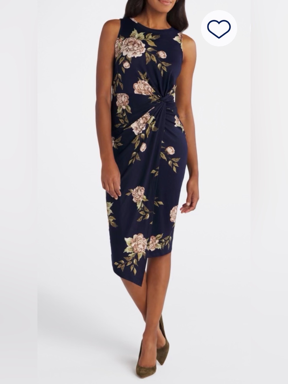 nine britton Navy Floral Midi Dress with Blush Roses